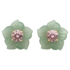 FLORA, Green Aventurine Flower Stud Earrings with Pink Tourmaline & 14k Gold