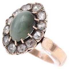 Victorian cat eye and diamond ring in 18k, antique cluster diamond ring