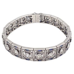 Art Deco bracelet diamonds, sapphires on silver, Edwardian period