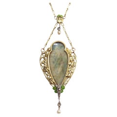 Collier Art Nouveau nénuphars et iris en or 18k, bijoux naturalistes