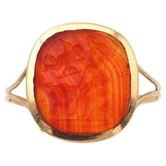 Antique Victorian 18K Gold Vulcan Forging Cupid Arrows Intaglio Ring