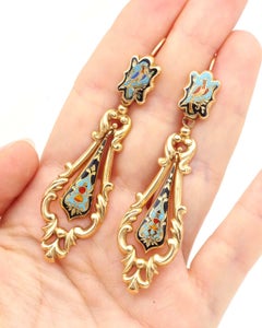 Georgian enamel long earrings in 18 karat