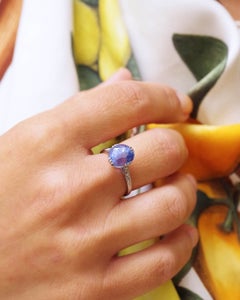 French Art Deco Platinum Solitaire Ring, 6.27ct No Heat Natural Oval Sapphire