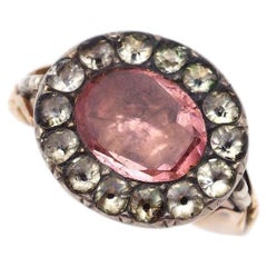 Antique Georgian Gold Silver Pink Paste Ring, Circa 1800s Foiled Glass Closed