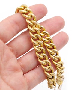 Antique 1900s French Butter Gold Curb Link Bracelet, Scale Engraved Pattern Mesh