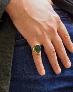 French antique 18K gold signet ring with bloodstone jasper intaglio monogram RS