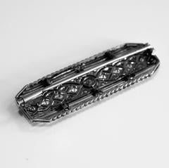 Art Deco Black Enamel Diamond Gold Brooch