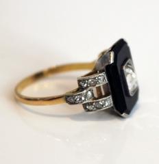Art Deco Onyx Diamond Gold Platinum Ring
