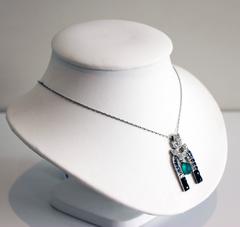 Art Deco Onyx Sapphire Emerald Diamond Platinum Pendant