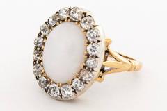 Late Victorian White Opal Diamond Silver Gold Ring