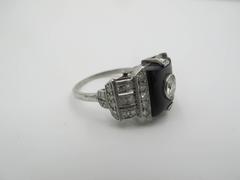 Art Deco Onyx Diamond Platinum Cluster Ring