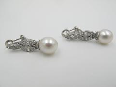 Pearl Diamond Gold Platinum Drop Earrings
