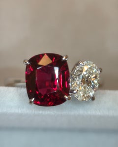 3.35 Carat Natural Burma No Heat Vivid Red Spinel Diamond Platinum Ring