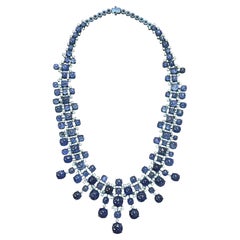 120 Carat Natural Burma No Heat Blue Sapphire Cabochon Diamond Titanium Necklace