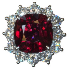 7.24 Carat Natural Burma No Heat Vivid Red Spinel Diamond Platinum Ring