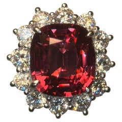 SSEF Certified 7.28 Carat Natural Burma No Heat Spinel Diamond Platinum Ring