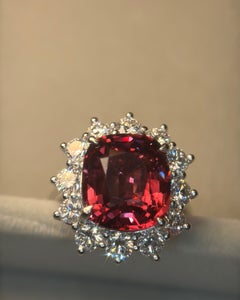 SSEF Certified 7.28 Carat Natural Burma No Heat Spinel Diamond Platinum Ring