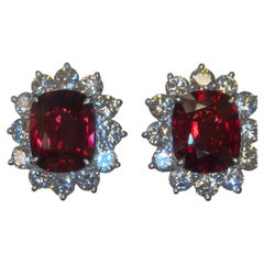 Gubelin Certified 11.89 Carat Burma No Heat Red Spinel Diamond Platinum Earrings