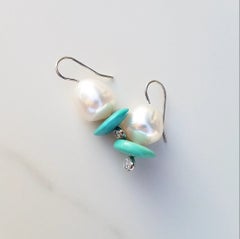 White South Sea Pearls and Turquoise drop Earrings