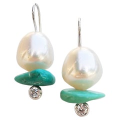 White South Sea Pearls and Turquoise drop Earrings