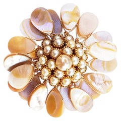Vintage Faux Pearl Cluster Ring with Mother of Pearl Shells