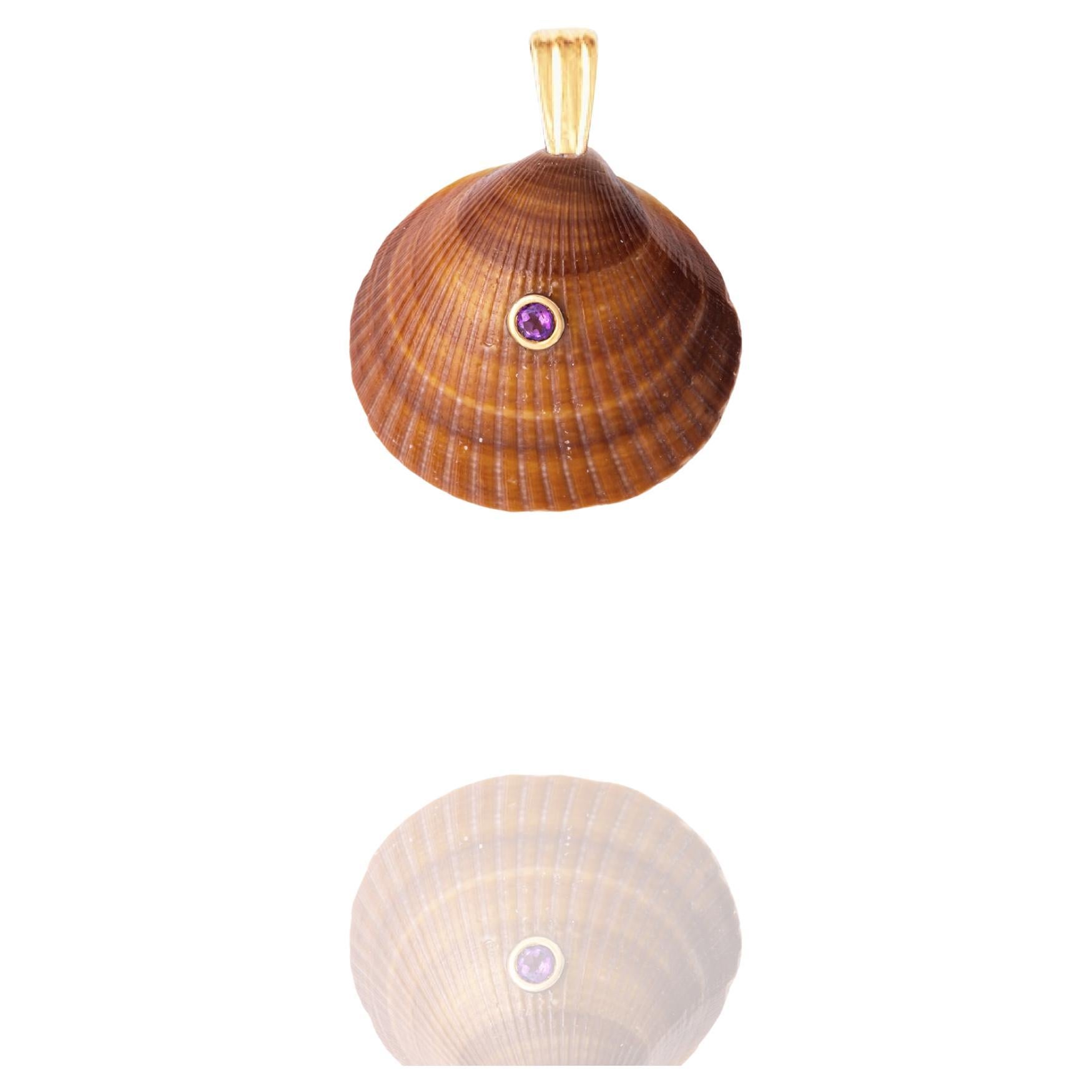 Oro Natural Shell Anhänger mit 14k Gold und Amethyst Natural Edelstein