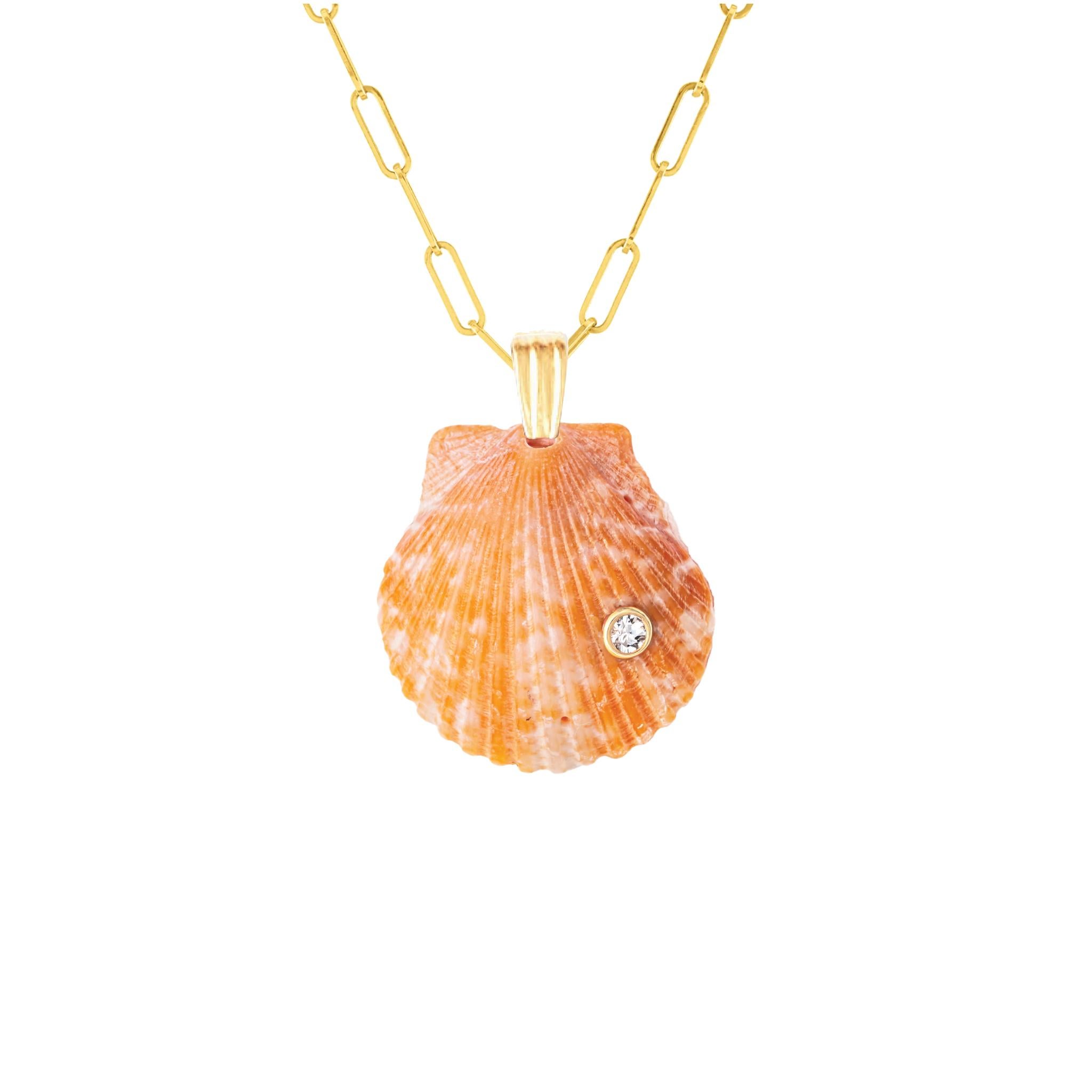 Moderne Pendentif Canto en or 14k et saphir blanc en forme de coquillage naturel en vente