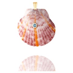 Raya Natural Shell Pendant with 14k Gold and Blue Topaz Natural Gemstone