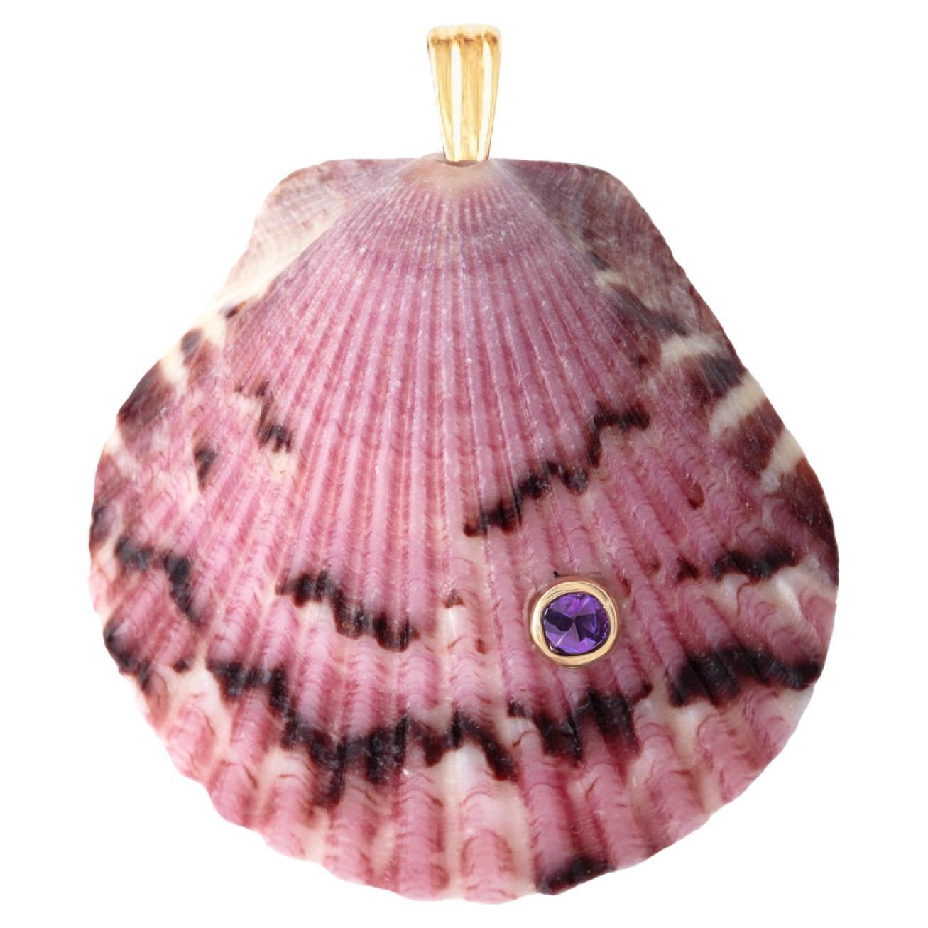 Ama Natural Shell Anhänger mit 14k Gold und Amethyst Natural Edelstein