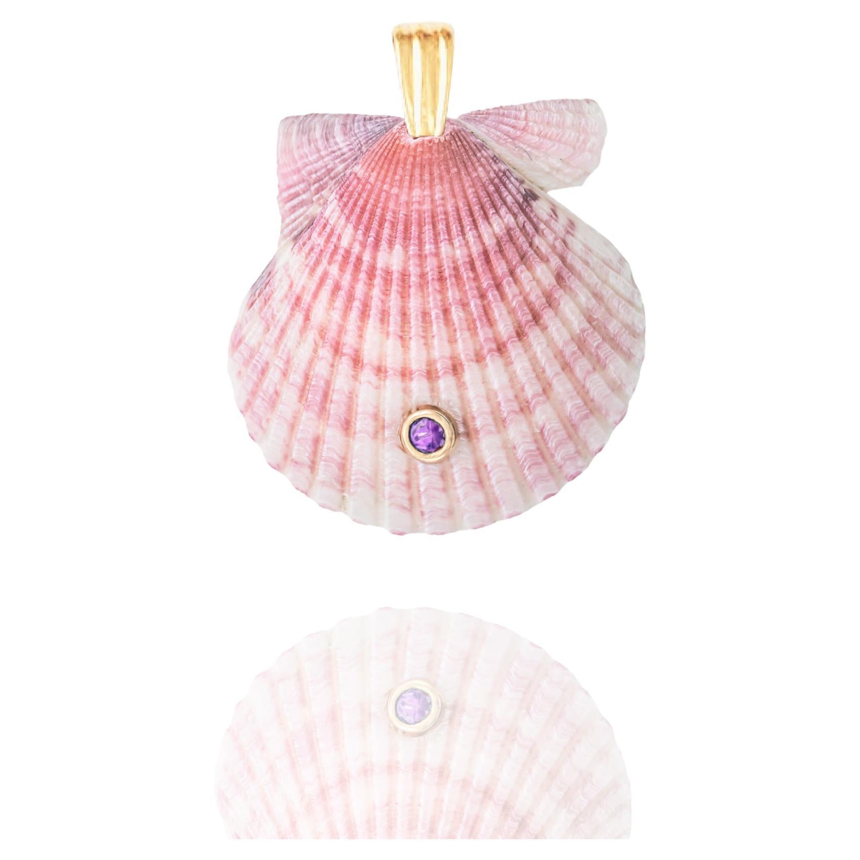 Pax Natural Shell Anhänger mit 14k Gold und Amethyst Natural Edelstein