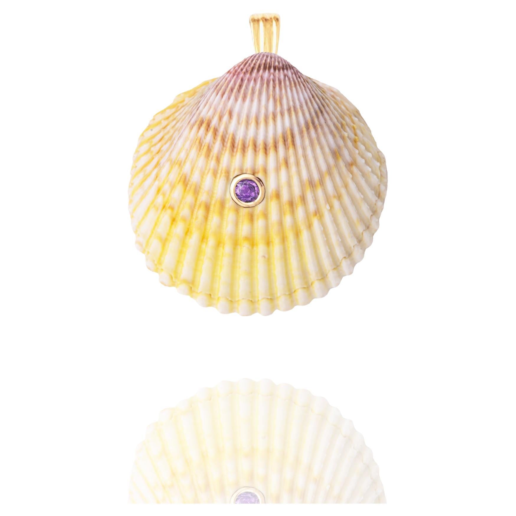 Omnis Natural Shell Anhänger mit 14k Gold und Amethyst Natural Edelstein