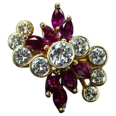 Vintage Designer Burmese Ruby Diamond Ring 18K Gold GC&G Sign Estate Midcentury