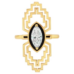 GIA 1ct Antique Marquise Cut Diamond Ring with Black enamel
