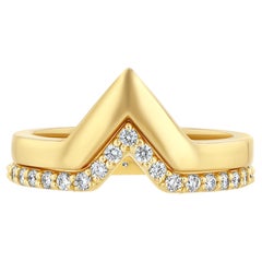 Double Gold Band Rings with 0.5 Carat Pave Diamonds