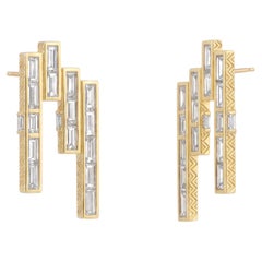 Orecchini a bottone con pendente in oro giallo 18k LÖF con diamanti antichi taglio baguette da 8 carati