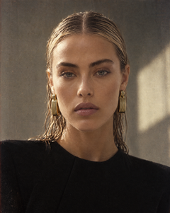 18k Solid Yellow Gold and Black Enamel ribbed half hoop earrings