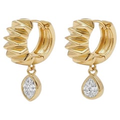 LÖF Textured Yellow Gold hoops with antique marquise and an antique pear diamond