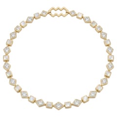 antique kite and trillion diamond tennis necklace set in 18k yellow gold