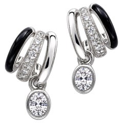 LÖF Black Onyx and 18k White Gold Half Hoops with Diamonds and Sapphires