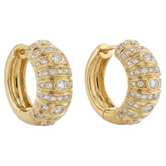 Orecchini a cerchio LÖF in oro giallo 18 carati stile Art Déco da 15 mm con diamanti a taglio europeo antico