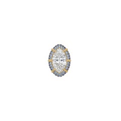 LÖF Art Deco 18k Yellow Gold Sapphire, Aquamarine and Topaz cocktail ring