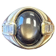 Bague en or jaune 18K saphir noir et diamant