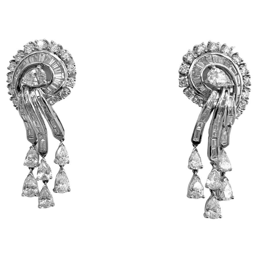 18K White Gold Diamond Cascade Earrings