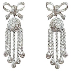 Vintage Platinum Diamond Bow Chandelier Earrings