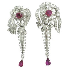 Platinum Ruby & Diamond Double Clip Pins