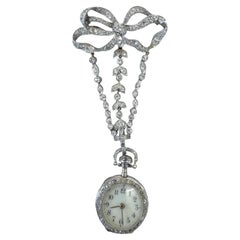 Antique Platinum and Gold Diamond Pendant Watch with Sapphire Accents