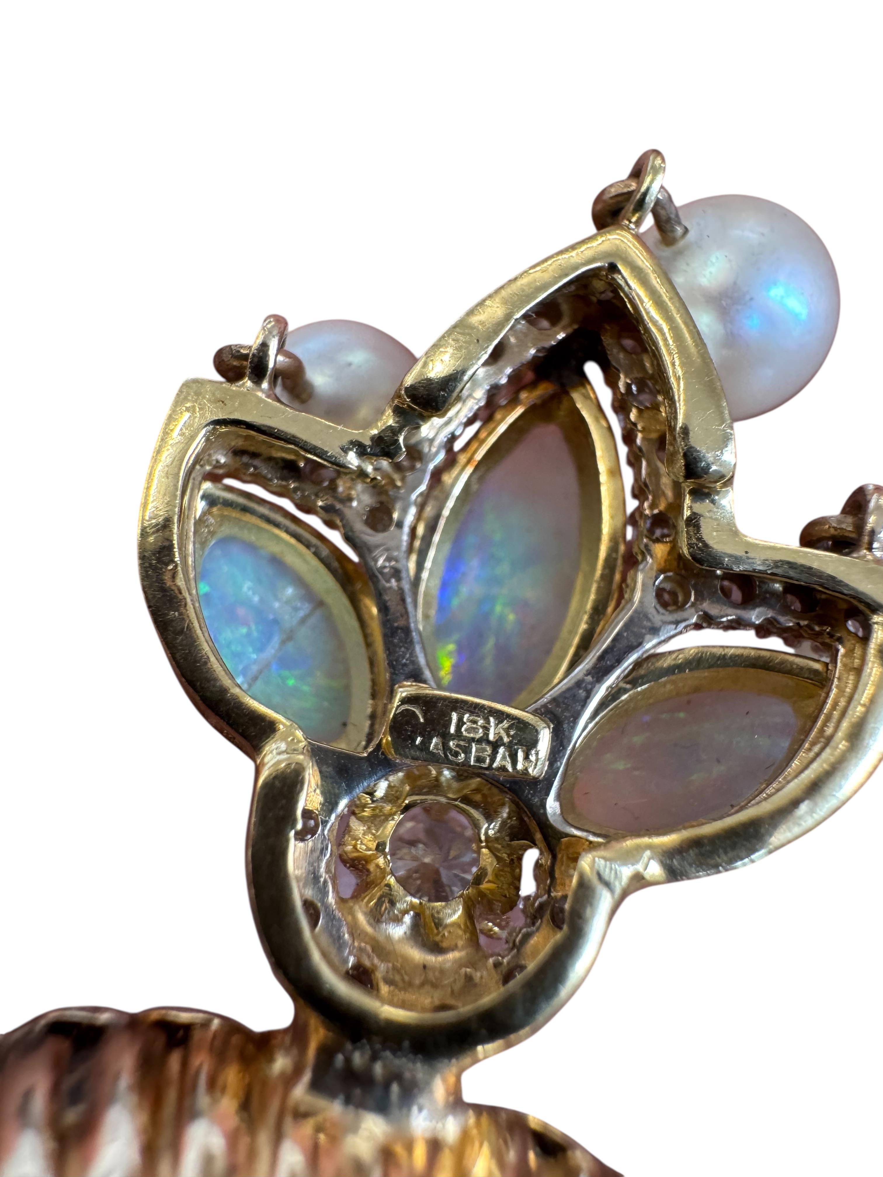 Broche victorienne en forme de croissant en citrine, opale, diamant et perle en vente 3