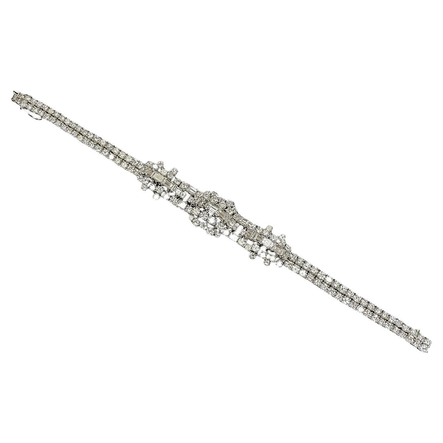 1970s 18K White Gold and Platinum Diamond Bracelet For Sale