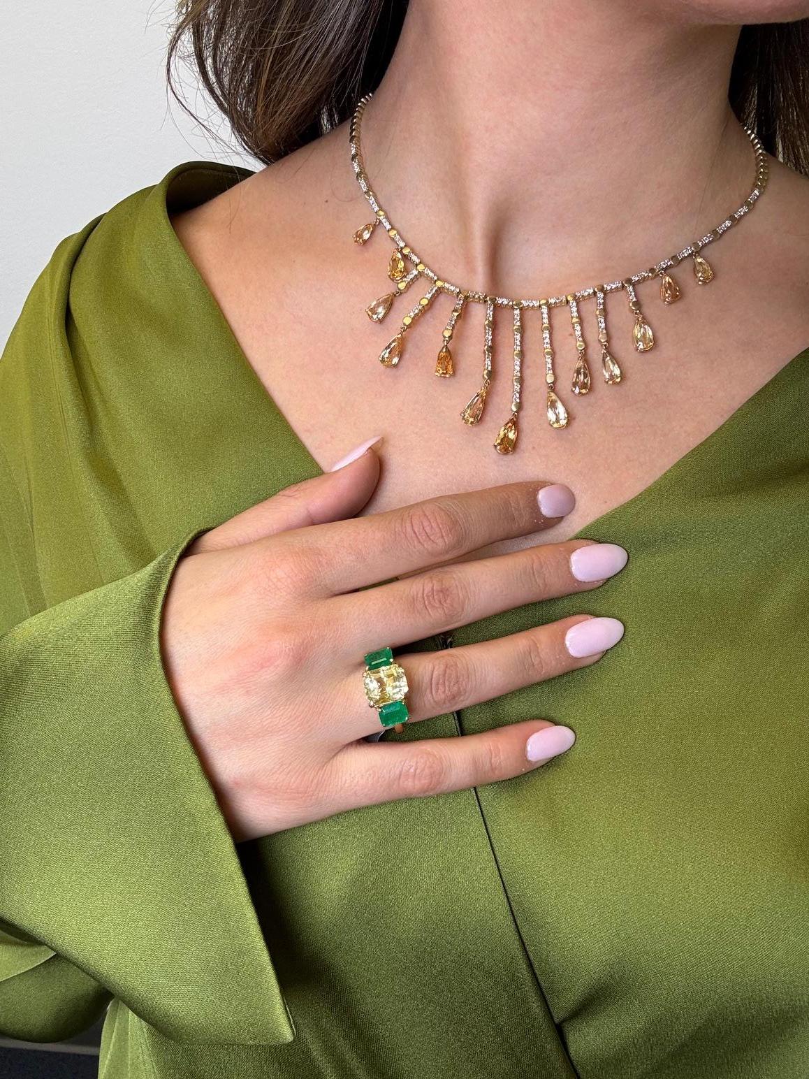Collana vintage con frange di diamanti e topazio imperiale in oro giallo 14K in vendita 9