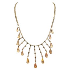 Collar vintage de oro amarillo de 14 quilates con topacio imperial y flecos de diamantes